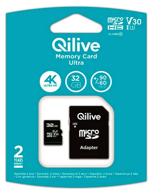 

Карта памяти Qilive microSD Cl 10 UHS-I U3 32 Гб с адаптером