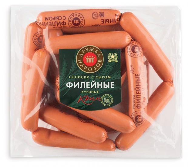 

Сосиски «Дружба народов» куриные филейные с сыром (0,8-1,2 кг), 1 упаковка ~ 1 кг
