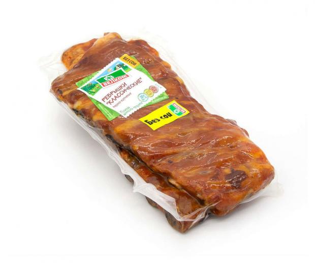 Ребрышки копчено-вареные Велком Классические свиные 06-09 кг 1 упаковка 07 кг 572₽