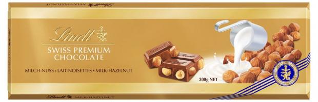 

Шоколад молочный Lindt SWISS PREMIUM CHOCOLATE с фундуком, 300 г