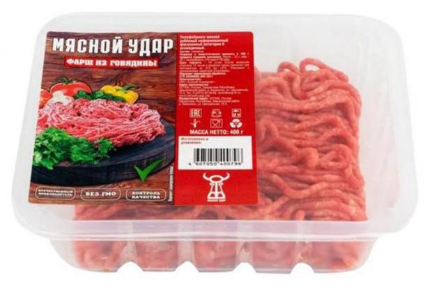 

Фарш из говядины «Мясной удар», 400 г
