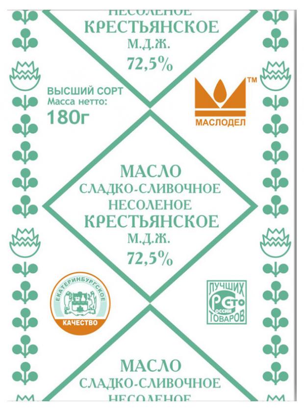 

Масло сладко-сливочное «Маслодел» Крестьянское 72,5%, 180 г