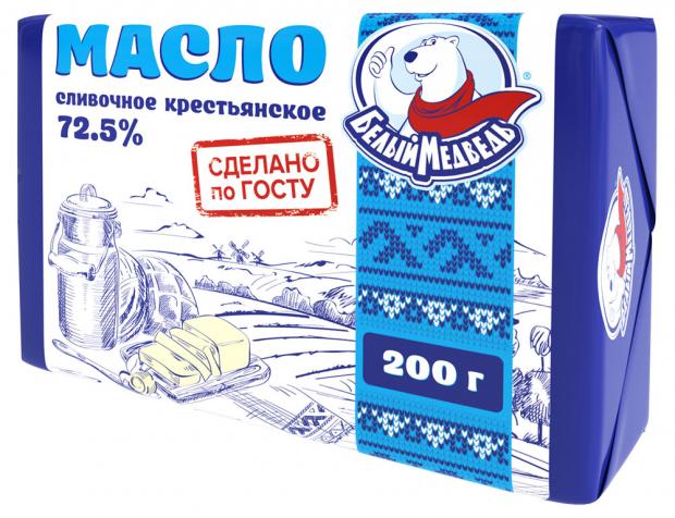 

Масло сливочное «Белый Медведь» Крестьянское 72,5%, 200 г