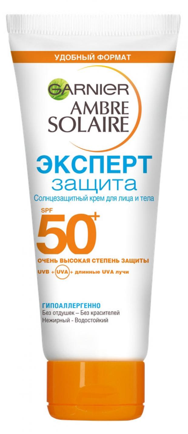 

Крем для лица и тела солнцезащитный Garnier Ambre Solaire Эксперт защита гипоаллергенный водостойкий Spf 50+, 50 мл