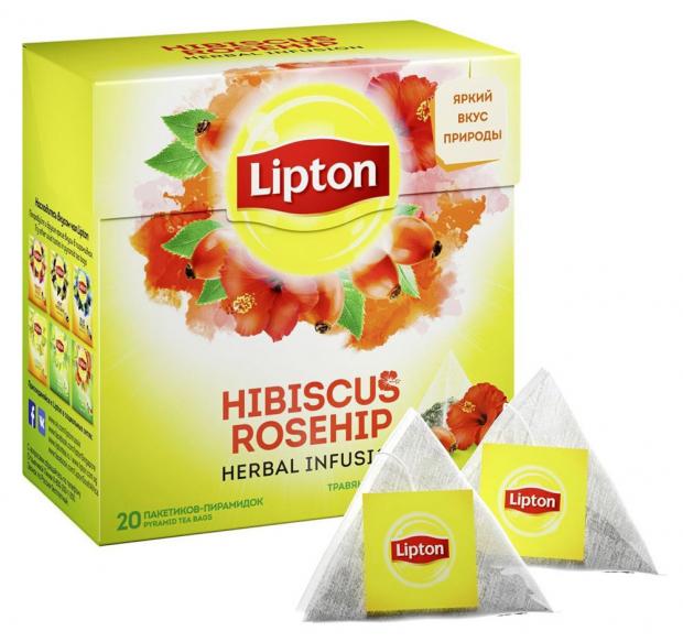 Чай травяной Lipton Hibiscus Rosehip гибискусом и шиповником в пирамидках, 20х1,8 г