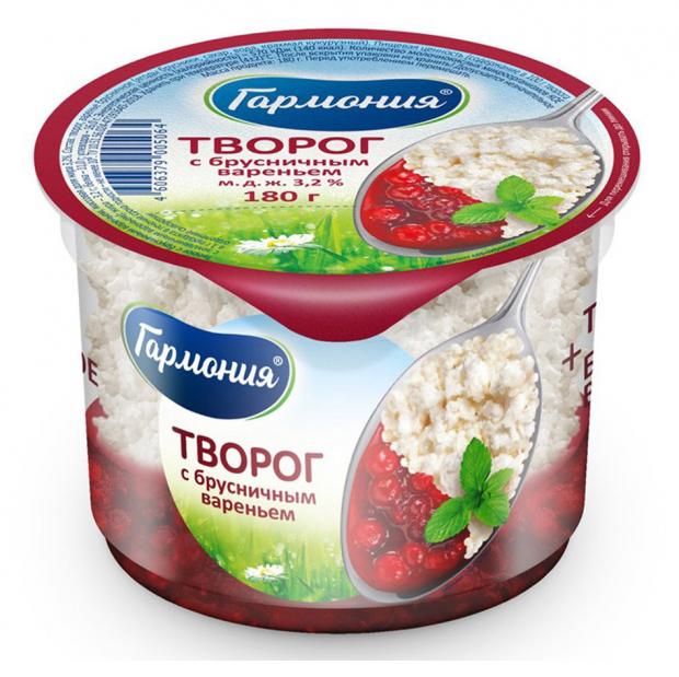

Творог с брусничным вареньем «Гармония» 3,2%, 180 г