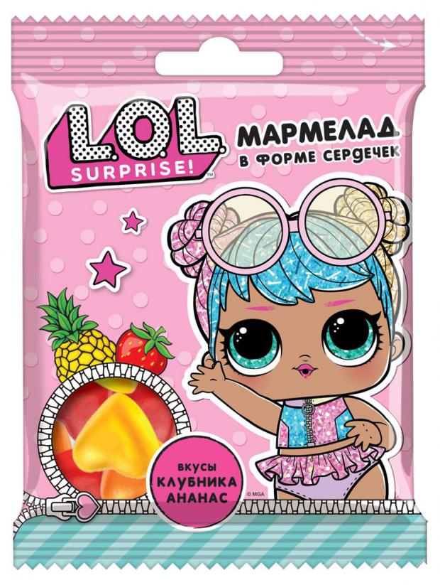 

Мармелад «Конфитрейд» жевательный L.O.L. Surprise в форме сердечек со вкусом клубники и ананаса, 65 г