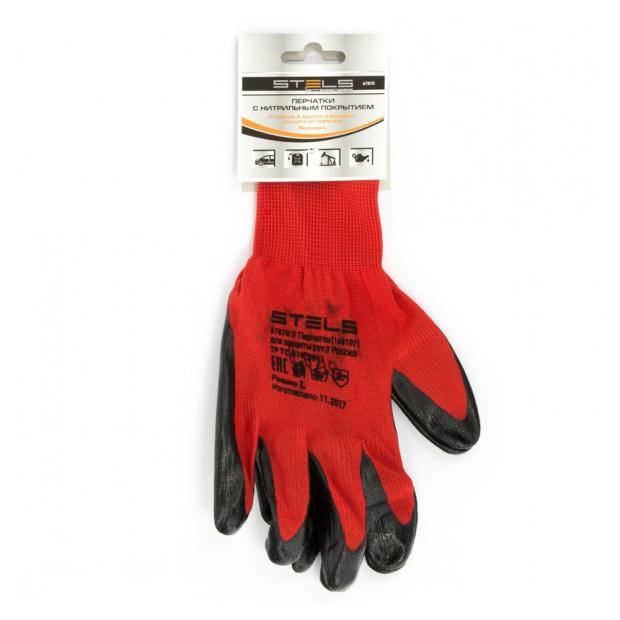 Перчатки Stels полиэфирные с черным нитрильным покрытием маслобензостойкие размер L 70₽