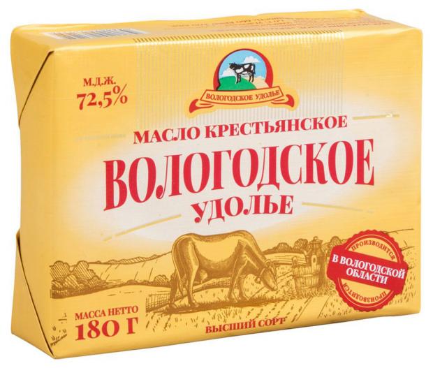 

Масло сливочное «Вологодское Удолье» Крестьянское 72,5%, 180 г