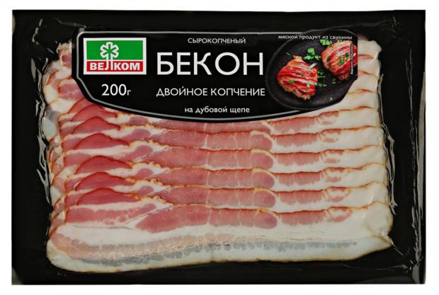 Бекон сырокопченый Велком Двойное копчение нарезка 200 г 230₽