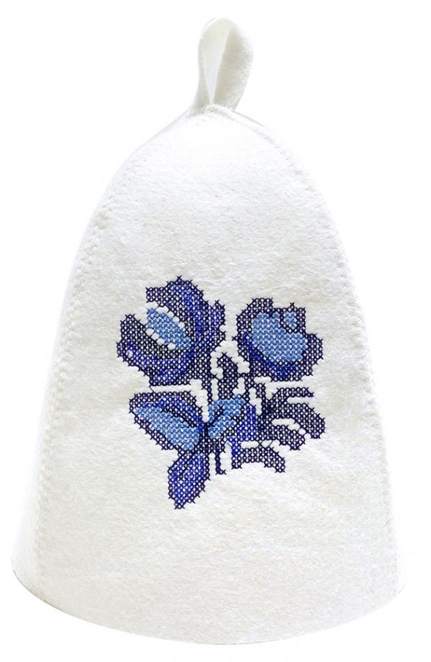 

Шапка банная «Невский банщик» Гжель из фетра с вышивкой крестиком