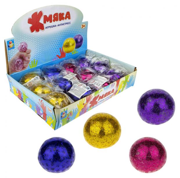 

Игрушка-антистресс 1TOY Жмяка с разноцветными блестками, 7 см