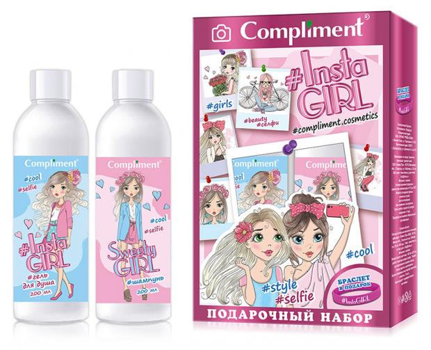 

Подарочный набор детский Шампунь для волос Compliment, 200 мл + Гель для душа Compliment, 200 мл + браслет силиконовый