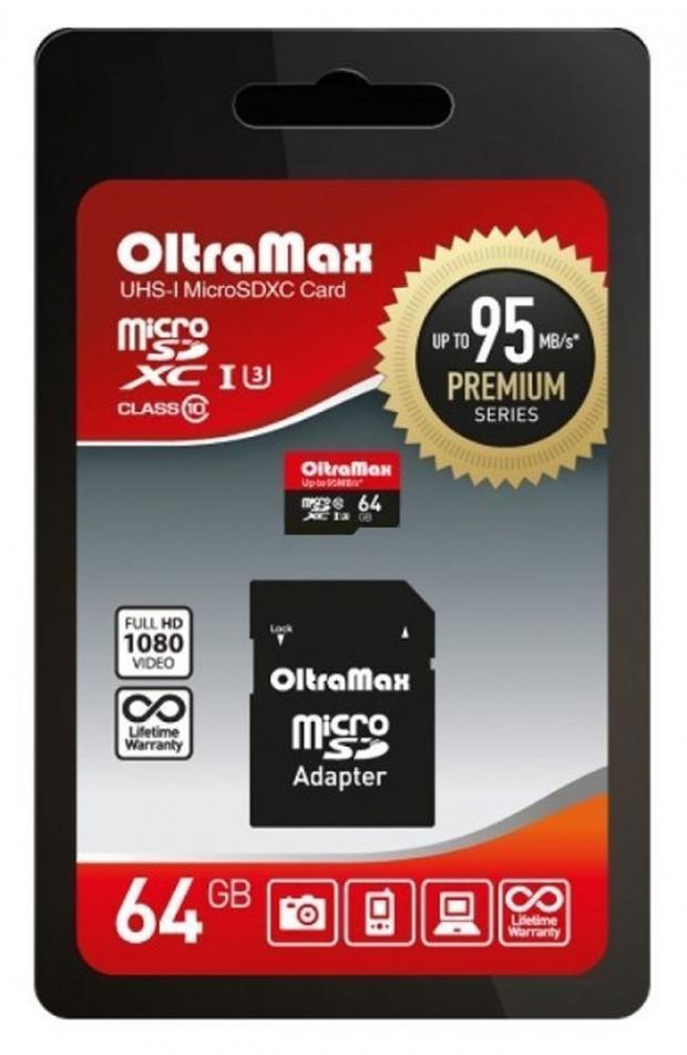 

Карта памяти OltraMax PREMIUM microSDXC UHS-I 64 Гб