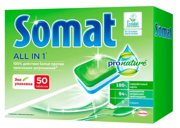 

Таблетки для посудомоечной машины Somat All in 1 Pronature, 50 шт