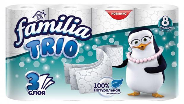 Туалетная бумага Familia Trio Белая 3 слоя 8 рулонов 169₽