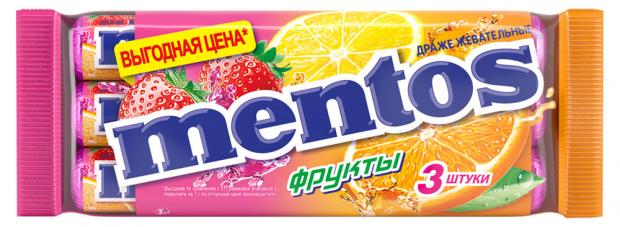 

Драже жевательное Mentos фруктовое ассорти, 3х37 г