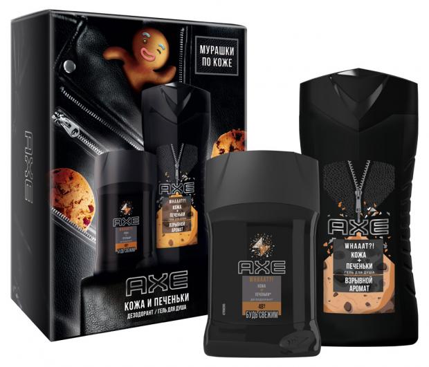 

Подарочный набор Гель для душа Axe Leather Cookies, 230 мл + Дезодорант стик Axe, 50 мл