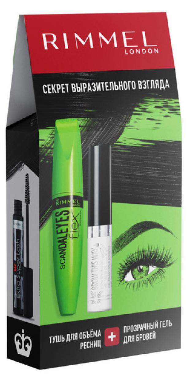 

Подарочный набор Тушь для ресниц Rimmel Scandaleyes Lycra Flex тон 001 + Гель для бровей и ресниц Rimmel Brow This Way Прозрачный тон 004