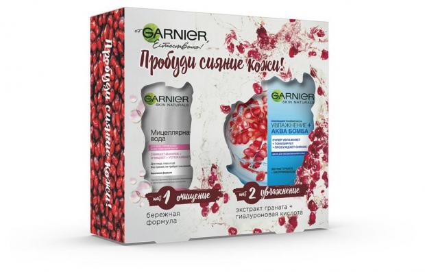 

Подарочный набор Мицеллярная вода Garnier, 400 мл + Маска для лица Garnier Увлажнение + Аква бомба тканевая, 32 г