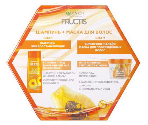 

Подарочный набор Шампунь для волос Garnier Fructis Sos Восстановление, 250 мл + Маска для волос Garnier Fructis Superfood Папайя, 390 мл