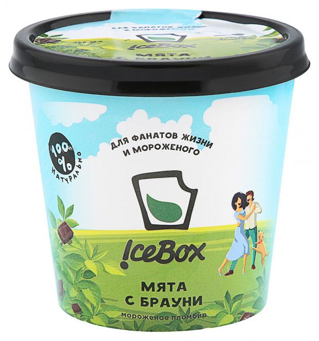 Мороженое IceBox пломбир с мятой с брауни, 150 мл