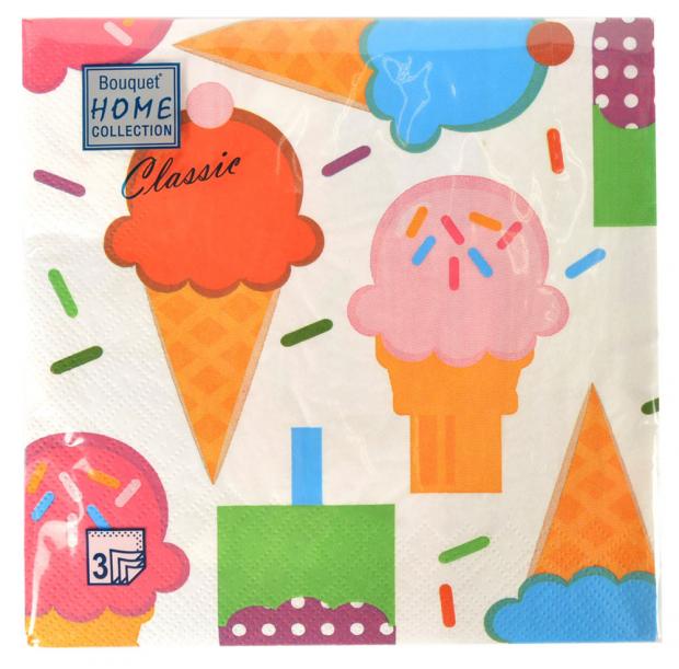 

Салфетки бумажные 3-слойные Home Collection Мороженое 33х33 см, 20 шт