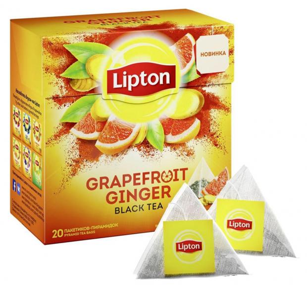 

Чай черный Lipton Grapefruit Ginger с ароматом грейпфрута и имбирем, 20х1,8 г