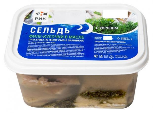 

Сельдь филе-кусочки «Рик» в масле с укропом, 500 г