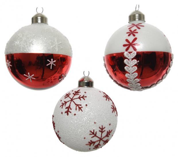 

Шар ёлочный Decoris стеклянный красно-белый, Ø8 см