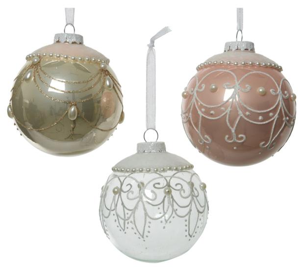 

Шар ёлочный Decoris стеклянный Белая глазурь, Ø8 см