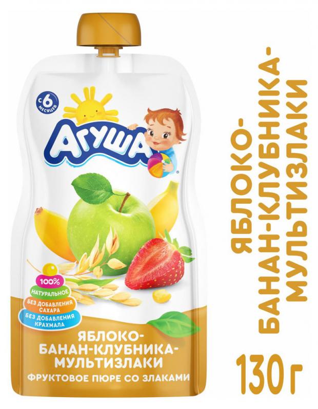 

Пюре «Агуша» Яблоко-банан-клубника-злаки с 6 мес, 130 г