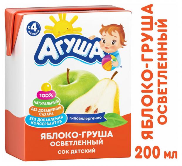 

Сок «Агуша» яблоко и груша с 4 мес., 200 мл