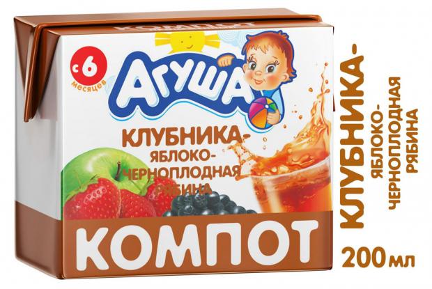 

Компот «Агуша» клубника яблоко и рябина с 6 мес, 200 мл