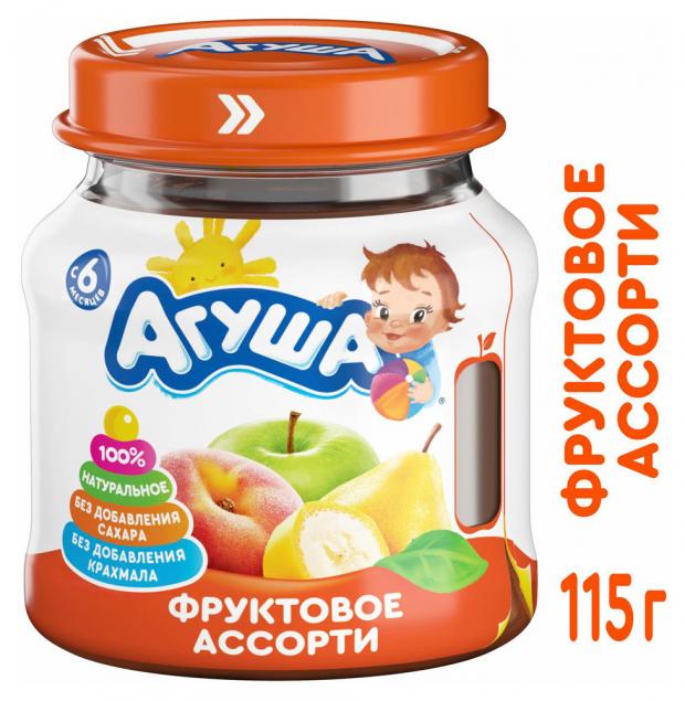 

Пюре фруктовое «Агуша» яблоко груша банан персик с 6 мес, 115 г