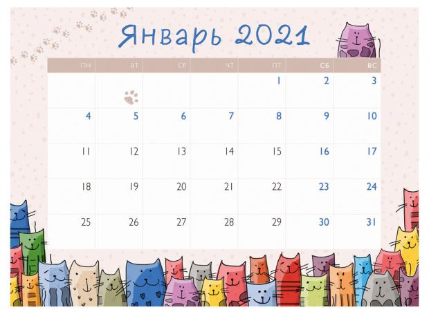 

Календарь Разноцветные коты. Отрывной планер на магните на 2021 год