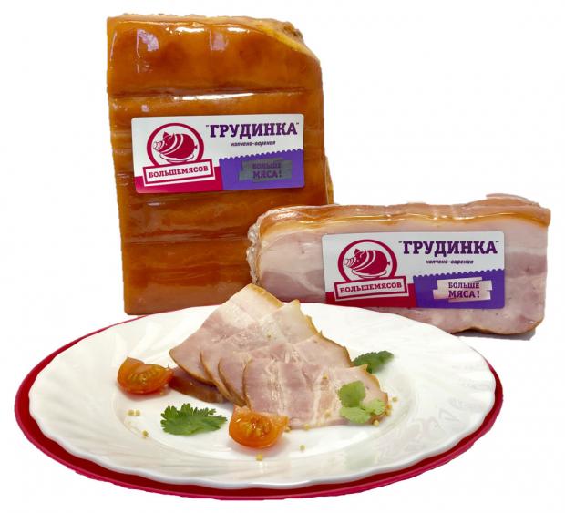 

Грудинка копчено-вареная «Большемясов» Калужская (0,5-1 кг), 1 упаковка ~0,5 кг