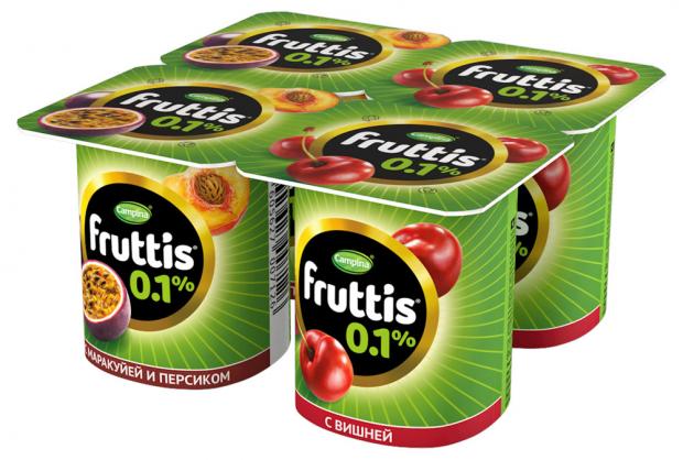 Йогурт Fruttis вишня персик маракуйя 0,1%, 110 г