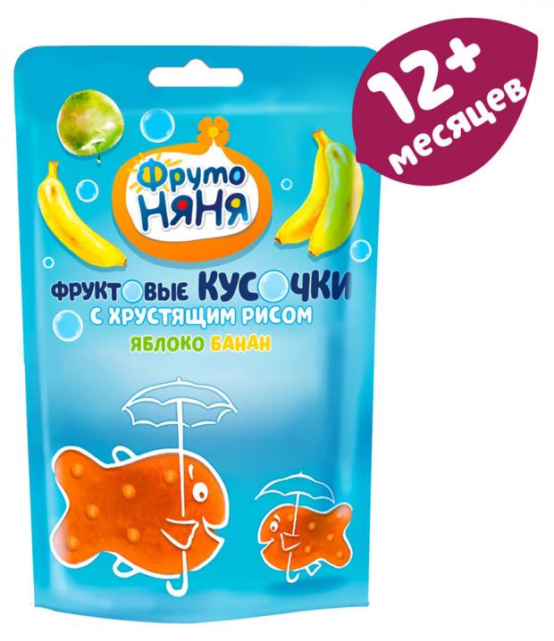

Кусочки фруктовые «ФрутоНяня» из яблок и банана с хрустящим рисом с 12 мес, 12 г