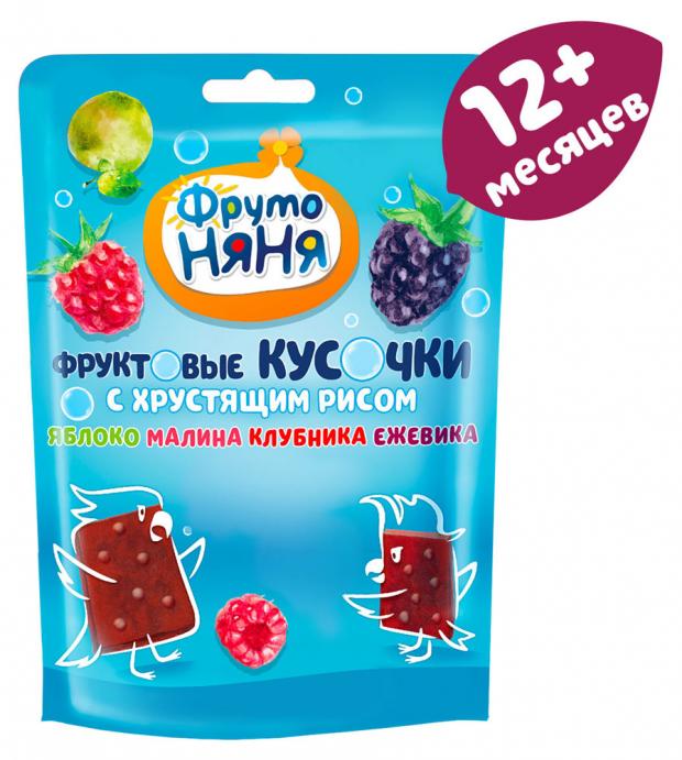 

Кусочки фруктовые «ФрутоНяня» из яблок малины клубники и ежевики с хрустящим рисом с 12 мес, 42 г