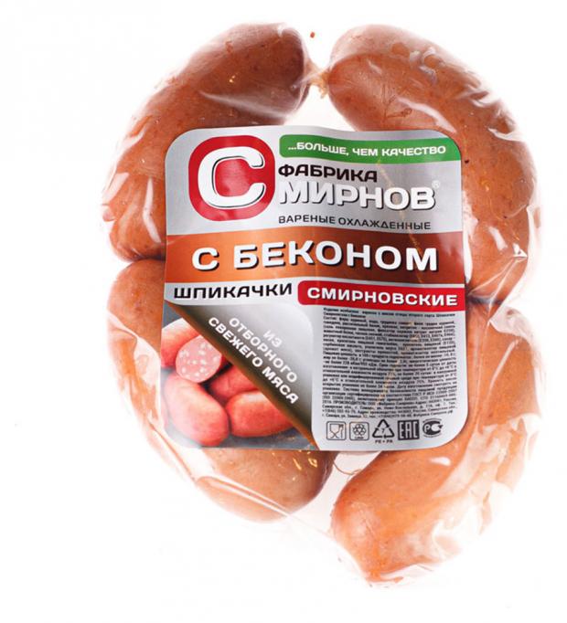

Шпикачки «Фабрика Смирнов» Смирновские с беконом (0,5-0,7 кг), 1 упаковка ~0,6 кг