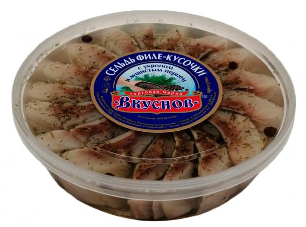 

Сельдь филе-кусочки «Вкуснов» в масле с укропом и душистым перцем, 350 г