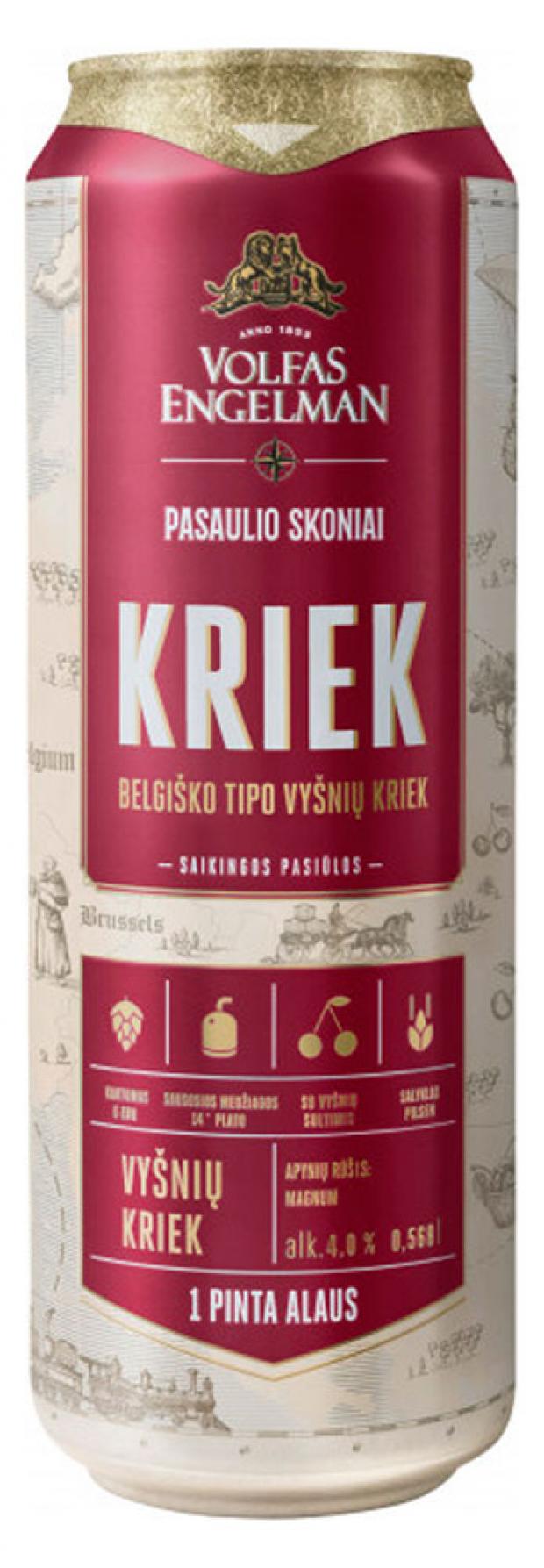 

Пиво Volfas Engelman Kriek темное фильтрованное 4%, 568 мл
