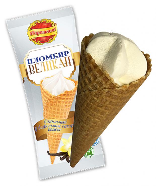 

Мороженое «МОРОЗКИНО» Пломбир ванильный в вафельном сахарном рожке «Великан», 100 г
