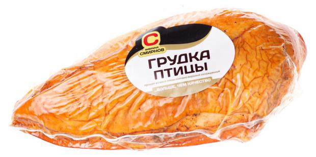 

Грудка птицы копчено-вареная «Фабрика Смирнов» (0,25-0,35 кг), 1 упаковка ~0,3 кг