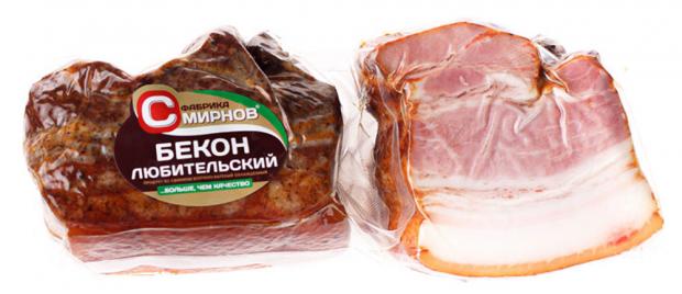 

Бекон копчено-вареный «Фабрика Смирнов» Любительский (0,25-0,35 кг), 1 упаковка ~0,3 кг