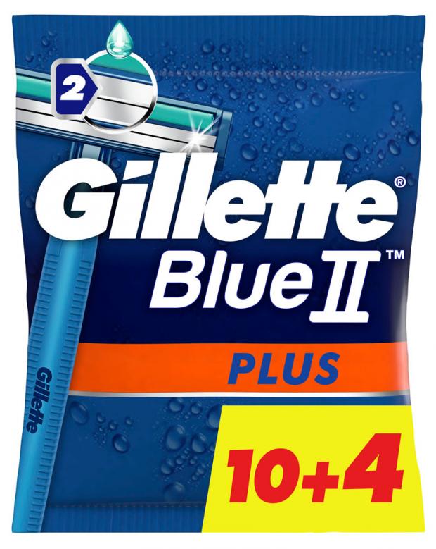 

Бритвы одноразовые мужские Gillette BlueII Plus, 10 + 4 шт