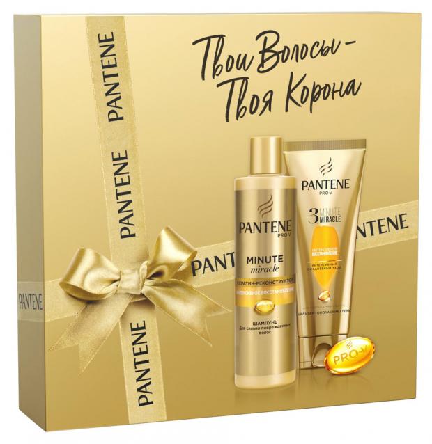 

Подарочный набор Шампунь для волос Pantene Minute Miracle Интенсивное восстановление, 270 мл + Бальзам для волос Pantene Minute Miracle Интенсивное восстановление, 200 мл