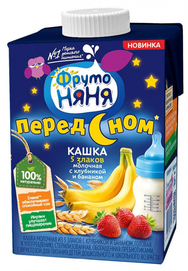 

Кашка молочная «ФрутоНяня» из пяти злаков с клубникой и бананом с 3 лет, 500 мл