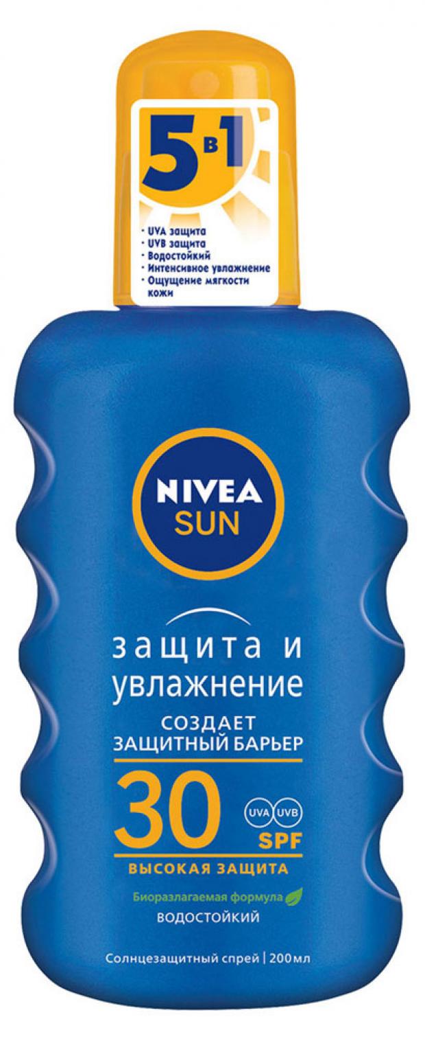 Cпрей для тела cолнцезащитный Nivea Защита и увлажнение водостойкий Spf 30 200 мл 650₽